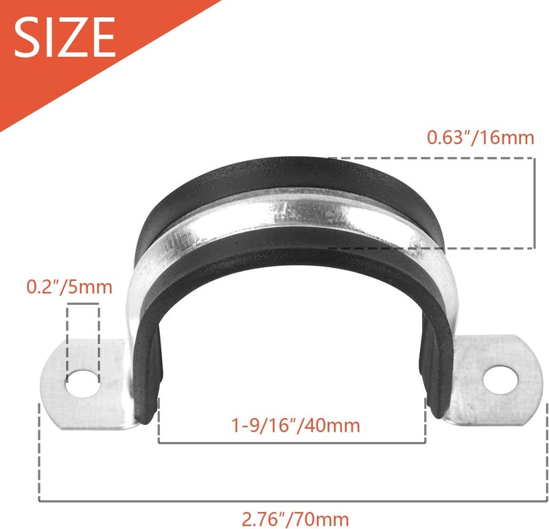 RGFXA 12PCS 1-9/16 Inch Cable Clamps, 2 Holes U Bracket Rubber Cushioned Insulated Clamp, Sturdy Clamp Conduits Strap Clamps for Pipe Fixing on Various Surfaces - Image 2